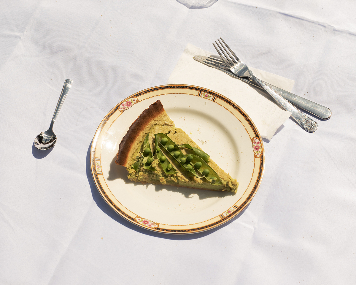 A pea custard tart at a picnic..